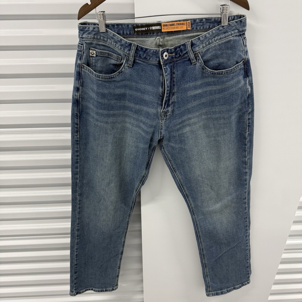 Hooey x Rock & Roll Denim Jeans Mens 34x34 Double Barrel Stackable Relaxed Blue